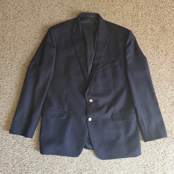 Lauren Ralph Lauren Blazer Mens 46L Navy Gold Polo Buttons 100% Wool